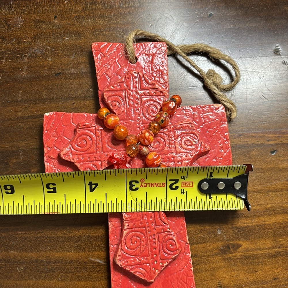 Handmade Ceramic Beaded Cross - Picture 8 of 10